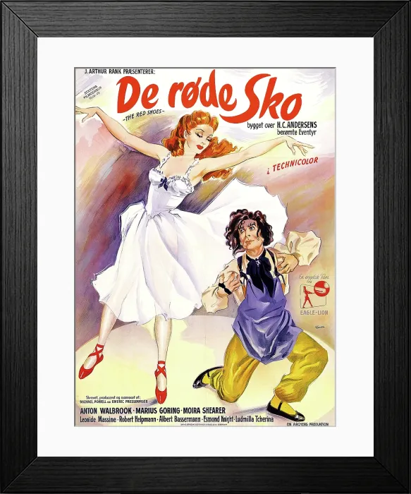 Framed Print : THE RED SHOES, (aka DE RODE SKO), Danish poster art, from left: Moira Shearer, Leonide Massine, 1948