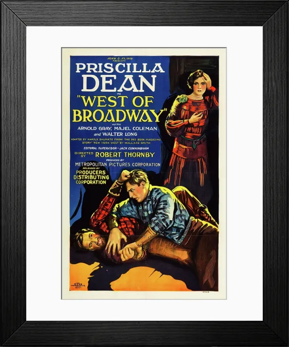Framed Print : WEST OF BROADWAY, right: Priscilla Dean on poster art, 1926