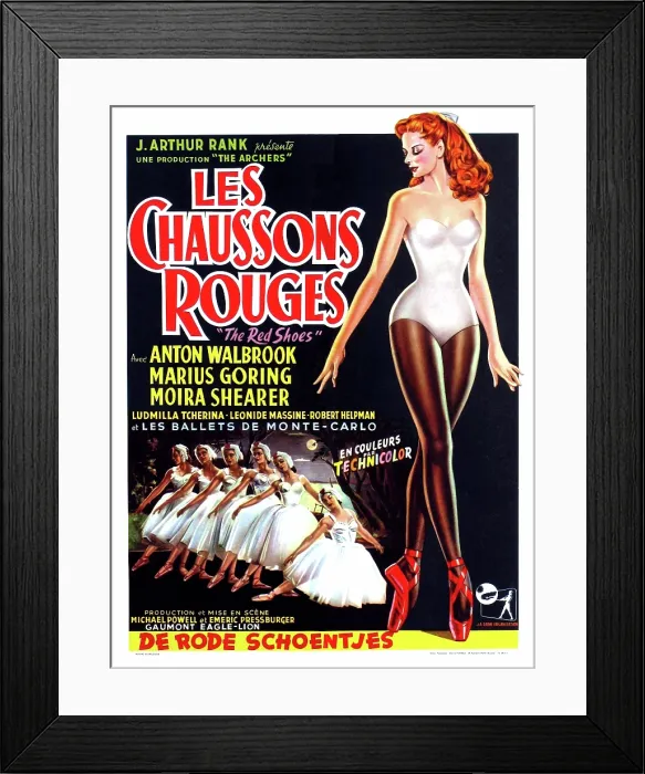 Framed Print : THE RED SHOES, (aka LES CHAUSSONS ROUGES, aka DE RODE SCHOENTJES), Belgian poster art, top: Moira Shearer, 1948