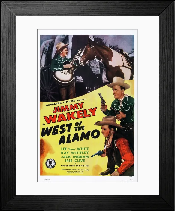Framed Print : WEST OF THE ALAMO, US poster art, top left: Jimmy Wakely; right, from bottom: Lee Lasses White, Jimmy Wakely, 1946