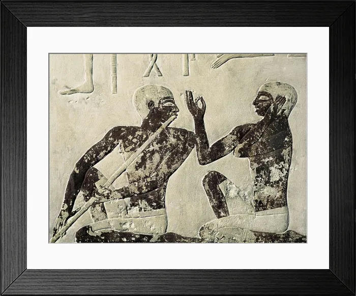 Framed Print : Painted relief depicting a flute player and a singer at a funerary banquet. 25th c. BC. Polychrome relief. Egyptian art. Old Kingdom. Relief. EGYPT. Cairo. Egyptian Museum Framed Print : Painted relief depicting a flute player and a singer at a funerary banquet. 25th c. BC. Polychrome relief. Egyptian art. Old Kingdom. Relief. EGYPT. Cairo. Egyptian Museum