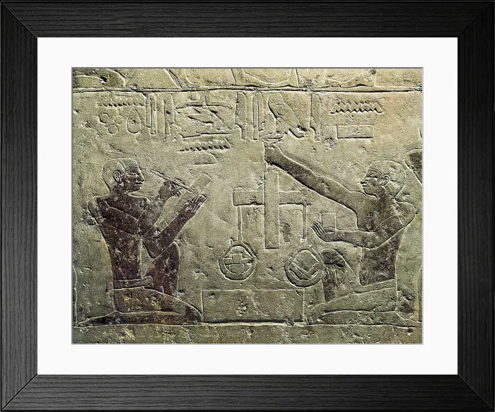 Framed Print : Relief model with shopkeeper. ca. 2465 -2323 BC. Egyptian art. Old Kingdom. Relief on rock. EGYPT. Cairo. Egyptian Museum. Proc: EGYPT. Saqqara. Mastaba of Kaemrehu