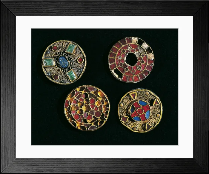 Framed Print : Silver earrings with filigree decoration, 7th-8th c. Merovingian art. Jewelry. FRANCE. Strasbourg. Archaeological Museum. AISA / Everett Collection**US SALES ONLY**
