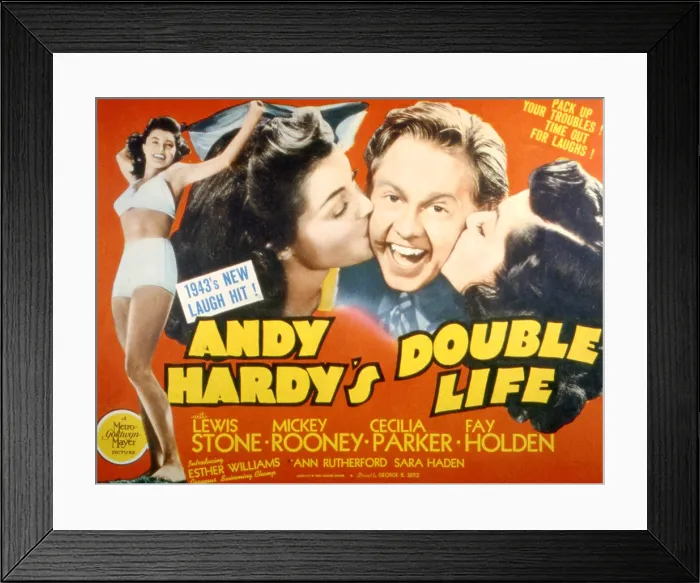 Framed Print : ANDY HARDY'S DOUBLE LIFE, Esther Williams, Mickey Rooney, Ann Rutherford, 1942
