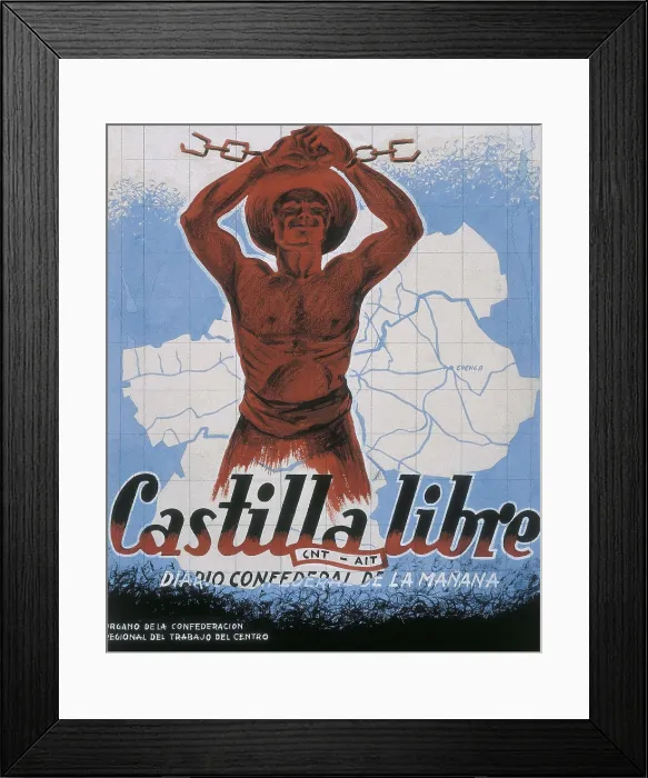 Framed Print : Spain. Civil War. 'Castilla Libre' (Free Castile), poster of the newspaper of the CNT-FAI edited in Madrid. Painting. SPAIN. Salamanca. Archivo Histrico Nacional