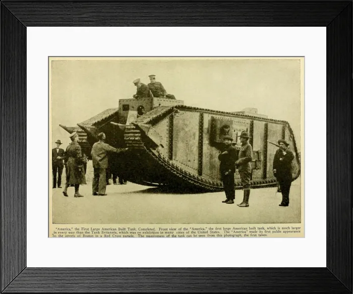 Framed Print : Large American built tank, made its first public appearance at a Boston Red Cross parade, 1918 (BSLOC_2016_13_161.jpg ) Framed Print : Large American built tank, made its first public appearance at a Boston Red Cross parade, 1918 (BSLOC_2016_13_161.jpg )