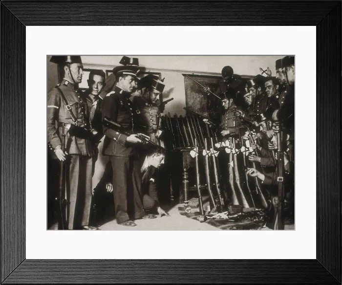 Framed Print : Spain. Second Republic (1931-1936). The Civil Guard discovering an arsenal of a revolutionary group. AISA / Everett Collection**US SALES ONLY** Framed Print : Spain. Second Republic (1931-1936). The Civil Guard discovering an arsenal of a revolutionary group. AISA / Everett Collection**US SALES ONLY**