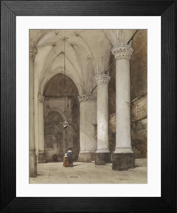 Framed Print : Southern aisle of the Great Church at The Hague, Johannes Bosboom, c. 1850-80, Dutch watercolor painting. The figures are wearing 17th century clothing (BSLOC_2016_2_185) Framed Print : Southern aisle of the Great Church at The Hague, Johannes Bosboom, c. 1850-80, Dutch watercolor painting. The figures are wearing 17th century clothing (BSLOC_2016_2_185)