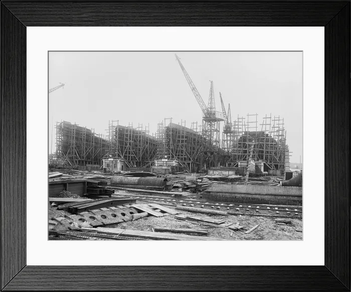 Framed Print : After WW1 was over, four ship hulls are still under construction at the Virginia Shipbuilding Corporation, Feb. 14, 1919