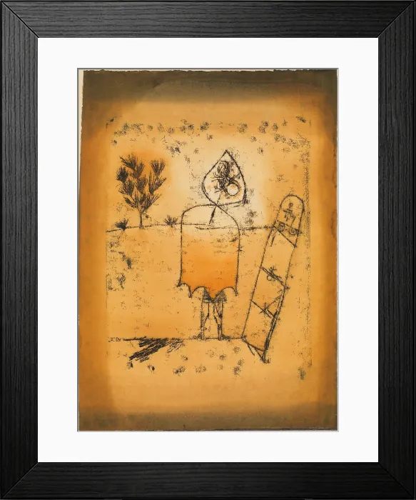 Framed Print : WINTER JOURNEY, by Paul Klee, 1921, Swiss drawing, watercolor, and ink on paper. Line drawing of an abstracted figure, landscape and perhaps a sled (BSLOC_2017_7_18)