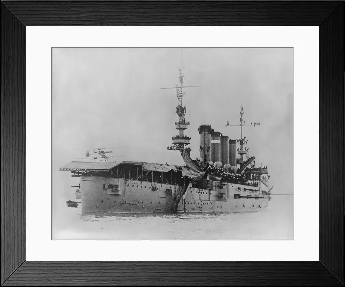 Framed Print : Eugene P. Ely landing airplane on flight deck of USS Pennsylvania, Jan 18, 1911. This was the first landing of an aeroplane on a warship