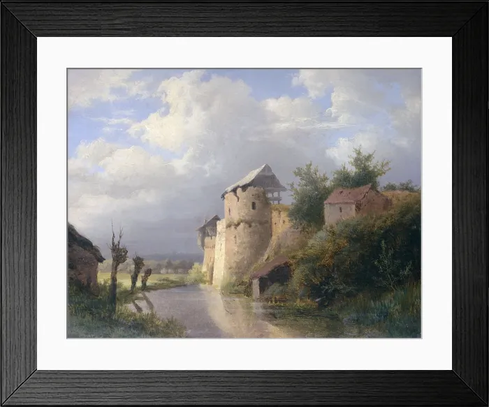 Framed Print : The Old Fortress, by Louwrens Hanedoes, 1840 -60, Dutch painting, oil on panel. Ruins of an old castle on the waterfront (BSLOC_2016_2_198)