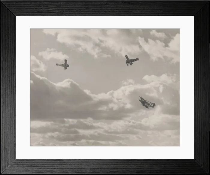 Framed Print : FIGHT IN THE AIR, by Ralph Osborne, 1918-19. World War I military aircraft in dogfight in a beautiful cloudy sky