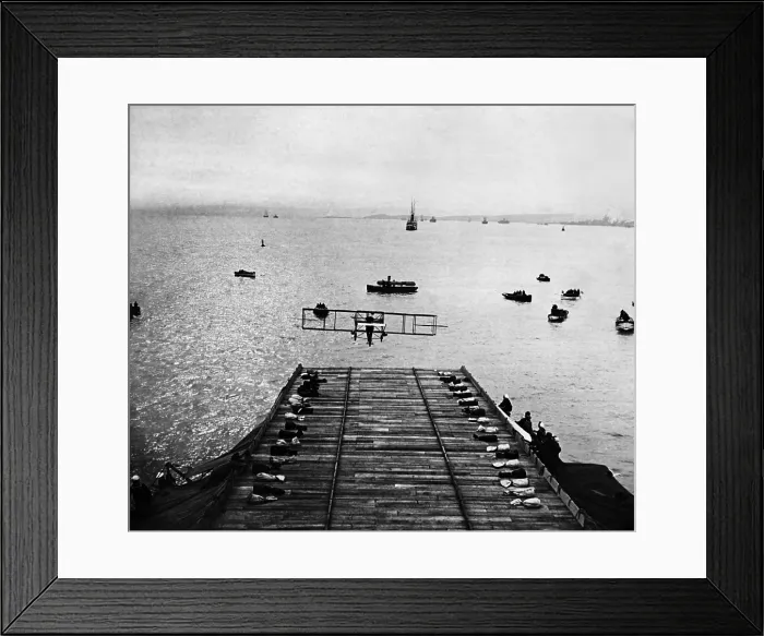 Framed Print : Eugene P. Ely landing airplane on flight deck of USS Pennsylvania, Jan 18, 1911