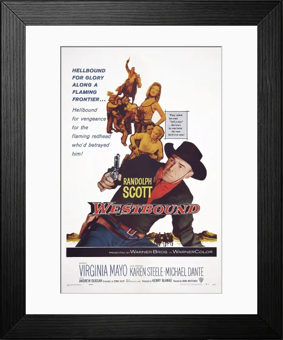 Framed Print : WESTBOUND, US poster art, Randolph Scott, (center), 1959