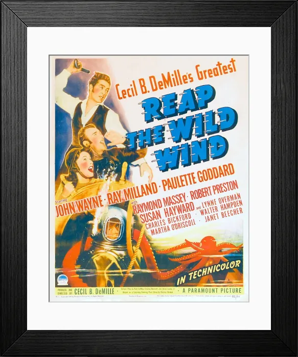 Framed Print : REAP THE WILD WIND, from top: Ray Milland, bottom from left: Paulette Goddard, John Wayne on window card, 1942