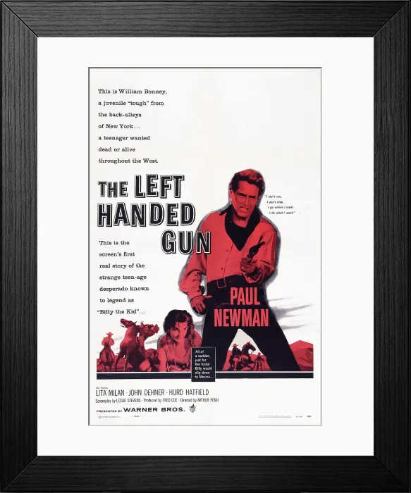 Framed Print : THE LEFT HANDED GUN, US poster art, from left: Lita Milan, Paul Newman, 1958 Framed Print : THE LEFT HANDED GUN, US poster art, from left: Lita Milan, Paul Newman, 1958