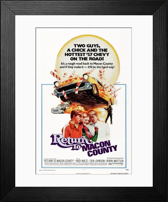Framed Print : RETURN TO MACON COUNTY, US poster, from left: Don Johnson, Robin Mattson, Nick Nolte, 1975 Framed Print : RETURN TO MACON COUNTY, US poster, from left: Don Johnson, Robin Mattson, Nick Nolte, 1975