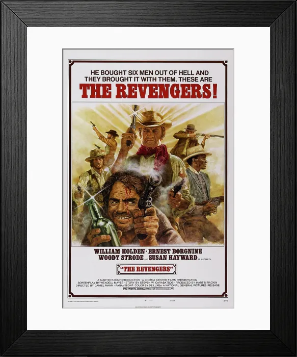 Framed Print : THE REVENGERS, US poster, center from top: William Holden, Ernest Borgnine, Woody Strode (right), 1972