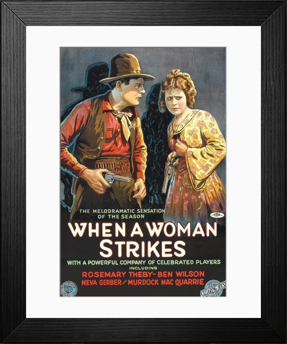 Framed Print : WHEN A WOMAN STRIKES, l-r: Ben Wilson, Rosemary Theby on poster art, 1919