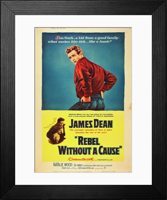 Framed Print : REBEL WITHOUT A CAUSE, James Dean, (below, with Natalie Wood), 1955