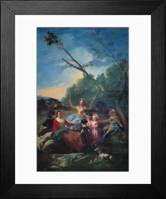 Framed Print : GOYA Y LUCIENTES, Francisco de (1746-1828). The Swing. 1779. Delivered for the execution of a tapestry for the Princes bedroom at El Pardo. Oil on canvas. SPAIN. Madrid