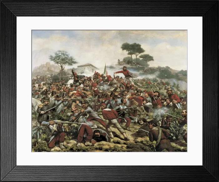 Framed Print : LEGAT, Remigio (19th century). Battle of Calatafimi. Battle the 15th May 1860 between Garibaldi's Red Shirts and the army of the Kingdom of the Two Sicilies. ITALY. Rome