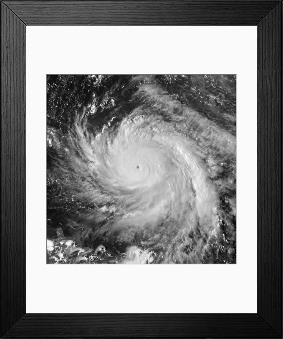 Framed Print : Satellite image of Hurricane Maria near peak intensity northwest of Dominica on Sept. 19, 2017. She caused the worst natural disaster on record in Dominica. On Sept