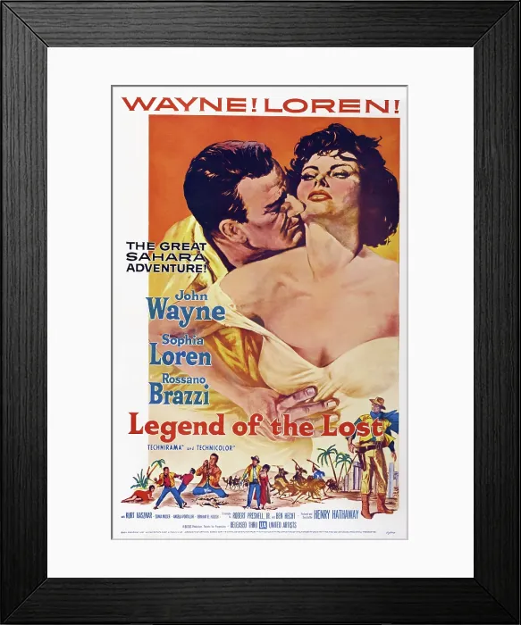 Framed Print : LEGEND OF THE LOST, US poster, John Wayne, Sophia Loren, 1957