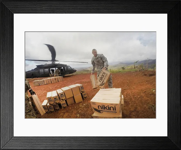 Framed Print : 1st Armored Division Combat Aviation Brigade deliver food and water to Jayuya, Puerto Rico Framed Print : 1st Armored Division Combat Aviation Brigade deliver food and water to Jayuya, Puerto Rico