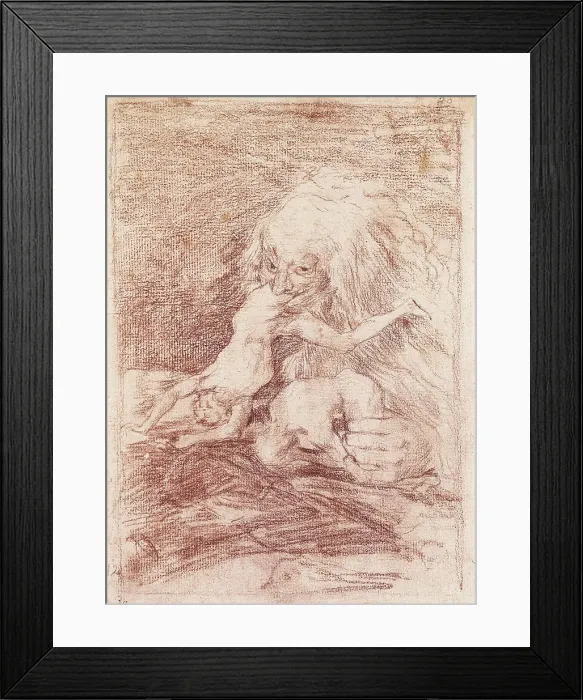 Framed Print : GOYA Y LUCIENTES, Francisco de (1746-1828). Saturn Devouring One of his Children. 1797 - 1798. Sanguine on paper. Drawing. SPAIN. Madrid. Prado Museum