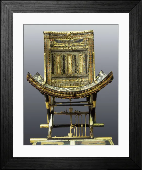 Framed Print : Ecclesiastical chair. 1333 BC. Inlaid ebony wood with ivory and glass. Egyptian art. New Kingdom. Furniture. EGYPT. Cairo. Egyptian Museum. Proc: EGYPT. Dayr al-Bahri