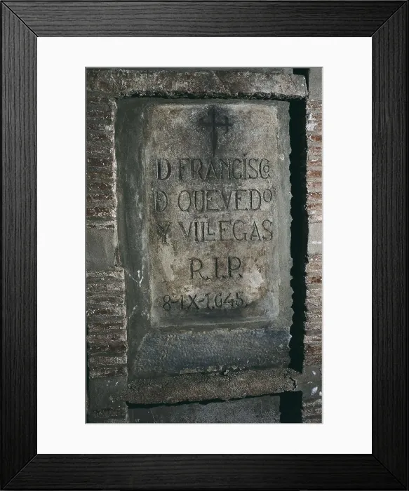 Framed Print : QUEVEDO y VILLEGAS, Francisco de (1580-1645). Sepulchral tombstone of the one that was Quevedo's at the chapel of the Bustos family. SPAIN. CASTILE-LA MANCHA. CIUDAD REAL