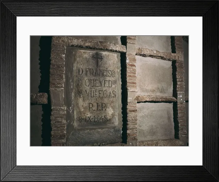 Framed Print : QUEVEDO y VILLEGAS, Francisco de (1580-1645). Sepulchral tombstone of the one that was Quevedo's at the chapel of the Bustos family. SPAIN. CASTILE-LA MANCHA. CIUDAD REAL
