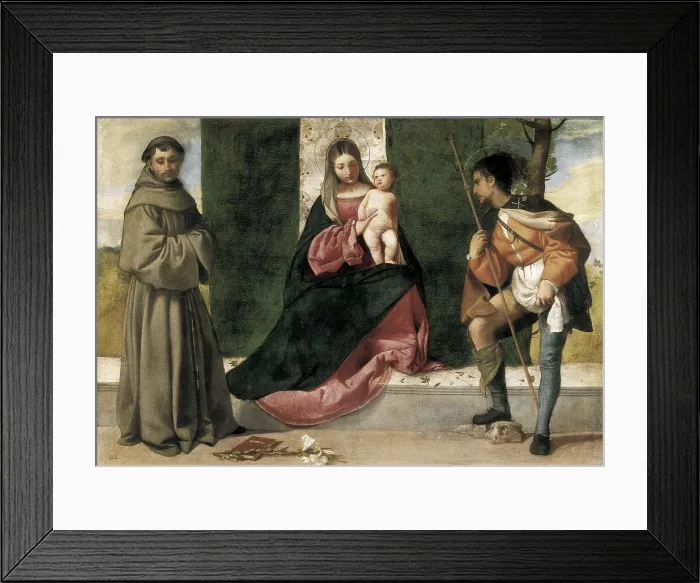 Framed Print : GIORGIONE, Giorgio da Castelfranco, called (1477-1510). Virgin and Child with St. 1500s. Renaissance art. Cinquecento. Venetian school. Oil on canvas. SPAIN. Madrid. Prado Museum