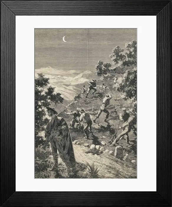 Framed Print : Spain (19th c.). Anarchist organization 'La Mano Negra' (The Black Hand). Destruction of vineyards between the villages of Arcos and Villamartn (Cadiz province) Framed Print : Spain (19th c.). Anarchist organization 'La Mano Negra' (The Black Hand). Destruction of vineyards between the villages of Arcos and Villamartn (Cadiz province)