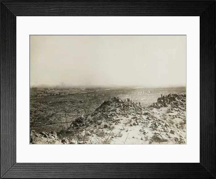 Framed Print : Mexican Revolutionary soldiers on mountain ridge with view of El Paso and Juarez in the distance. March 9, 1911 Framed Print : Mexican Revolutionary soldiers on mountain ridge with view of El Paso and Juarez in the distance. March 9, 1911