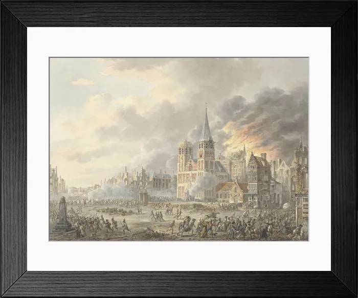 Framed Print : Capture of a City by French troops, by Dirk Langendijk, 1801, Dutch painting, watercolor on paper