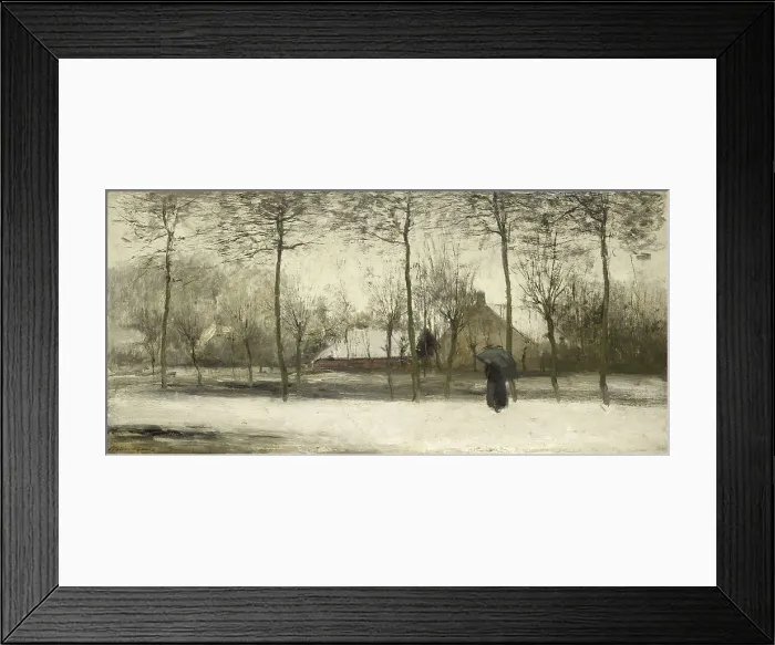 Framed Print : Winter landscape, by Willem Maris, c. 1875, Dutch painting, oil on canvas. Impressionistic landscape with woman walking under an umbrella (BSLOC_2016_2_21)