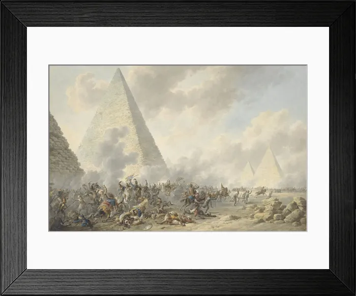 Framed Print : Battle of the Pyramids, Dirk Langendijk, 1803, Dutch watercolor painting. In 1798, Napoleon's French army defeated the Egyptian Mamluks (BSLOC_2016_2_212)