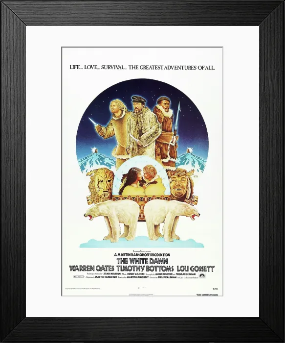 Framed Print : THE WHITE DAWN, US poster art, top from left: Timothy Bottoms, Warren Oates, Louis Gossett Jr. 1974