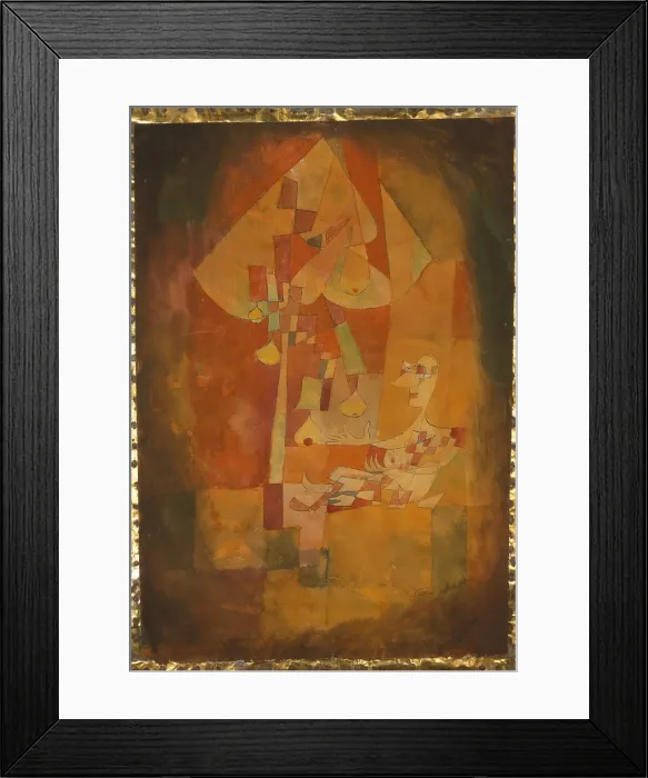 Framed Print : THE MAN UNDER THE PEAR TREE by Paul Klee, 1921, Swiss watercolor painting. Painted in tones of orange, large and small shapes of color create the Cubist image (BSLOC_2017_7_35) Framed Print : THE MAN UNDER THE PEAR TREE by Paul Klee, 1921, Swiss watercolor painting. Painted in tones of orange, large and small shapes of color create the Cubist image (BSLOC_2017_7_35)