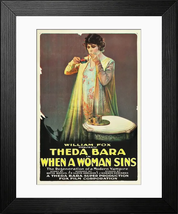 Framed Print : WHEN A WOMAN SINS, Theda Bara on poster art, 1918, TM and Copyright 20th Century Fox Film Corp. All rights reserved. / courtesy Everett Collection Framed Print : WHEN A WOMAN SINS, Theda Bara on poster art, 1918, TM and Copyright 20th Century Fox Film Corp. All rights reserved. / courtesy Everett Collection