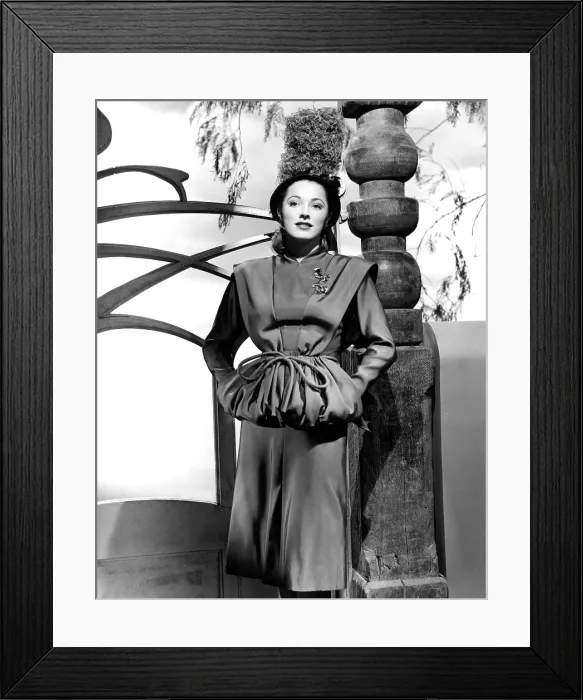 Framed Print : NEVER SAY GOODBYE, Eleanor Parker modeling an olive green faille suit designed by Leah Rhodes that she wears in the film, 1946 Framed Print : NEVER SAY GOODBYE, Eleanor Parker modeling an olive green faille suit designed by Leah Rhodes that she wears in the film, 1946