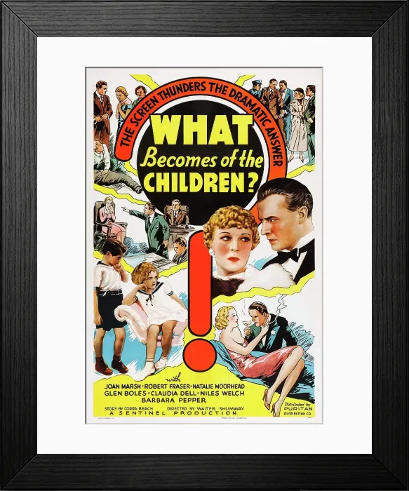 Framed Print : WHAT BECOMES OF THE CHILDREN?, US poster art, bottom left, from left: Sonny Bupp, Anne Bennett; middle right, from left: Joan Marsh, Robert Frazer, 1936
