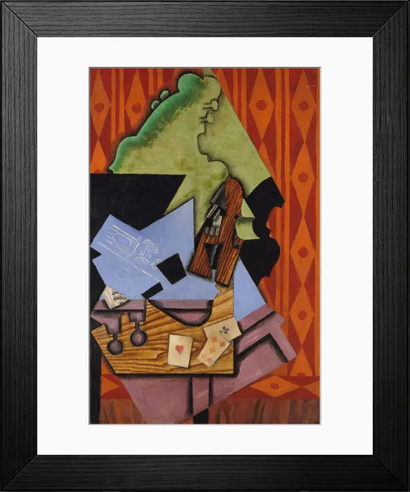 Framed Print : VIOLIN AND PLAYING CARDS ON A TABLE, by Juan Gris, 1913, Spanish Cubist painting, oil on canvas Framed Print : VIOLIN AND PLAYING CARDS ON A TABLE, by Juan Gris, 1913, Spanish Cubist painting, oil on canvas