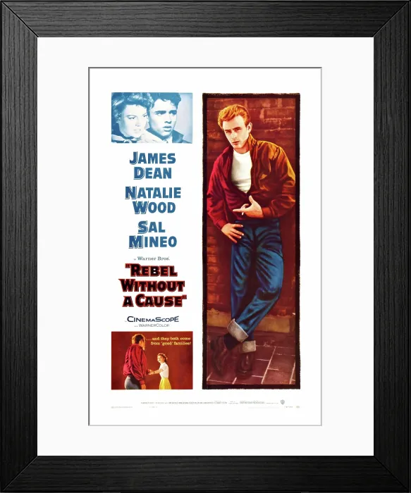 Framed Print : REBEL WITHOUT A CAUSE, US poster art, top from left: Natalie Wood, Sal Mineo, James Dean, 1955
