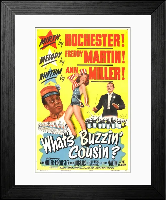 Framed Print : WHAT'S BUZZIN, COUSIN?, US poster, Eddie Rochester Anderson, Ann Miller, Freddy Martin, 1943