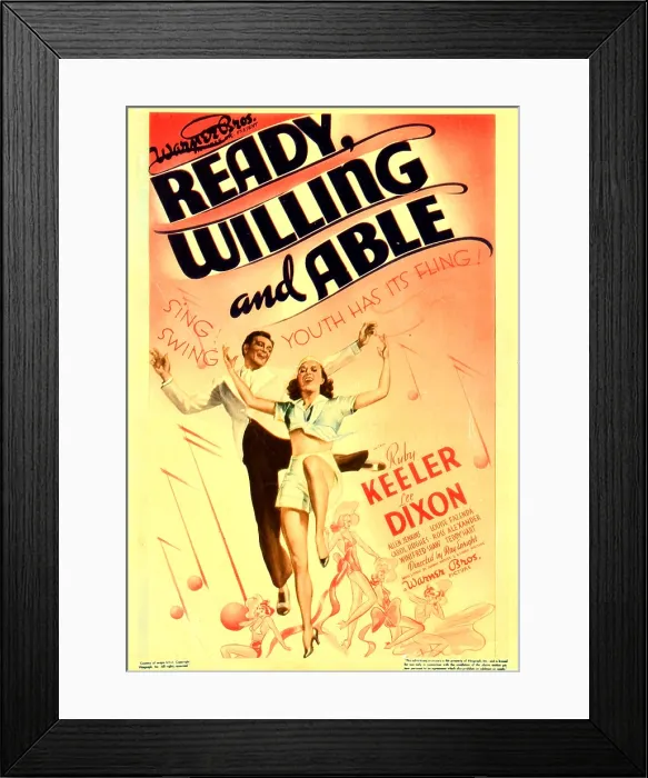 Framed Print : READY, WILLING AND ABLE, from left: Lee Dixon, Ruby Keeler on midget window card, 1937 Framed Print : READY, WILLING AND ABLE, from left: Lee Dixon, Ruby Keeler on midget window card, 1937