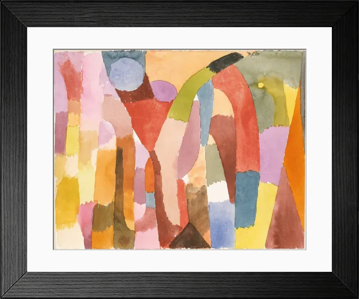 Framed Print : MOVEMENT OF VAULTED CHAMBERS, by Paul Klee, 1915, Swiss drawing, watercolor on paper. Abstract planes of bright color suggest architecture (BSLOC_2017_7_44)